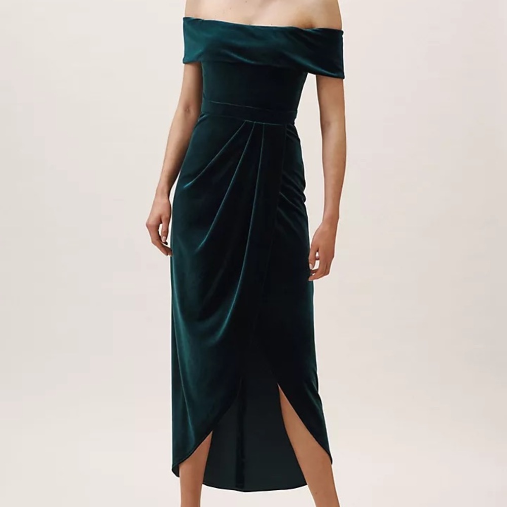BHLDN Edison Green Velvet Dress Size 6